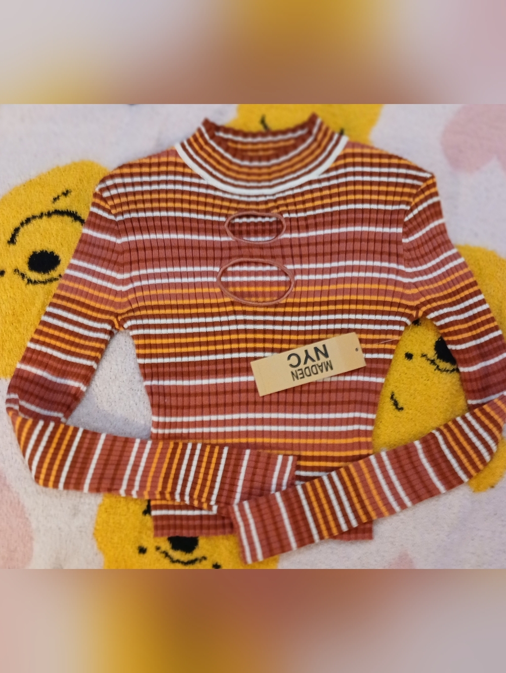 NWT Women's Rust Striped Mock Neck Top